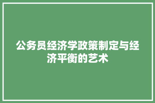 公务员经济学政策制定与经济平衡的艺术 公务员经济学政策制定与经济平衡的艺术