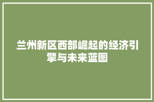 兰州新区西部崛起的经济引擎与未来蓝图 兰州新区西部崛起的经济引擎与未来蓝图