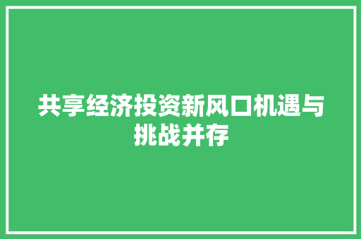共享经济投资新风口机遇与挑战并存 共享经济投资新风口机遇与挑战并存