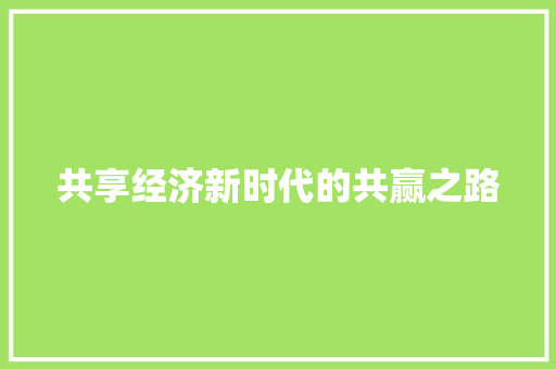 共享经济新时代的共赢之路 共享经济新时代的共赢之路