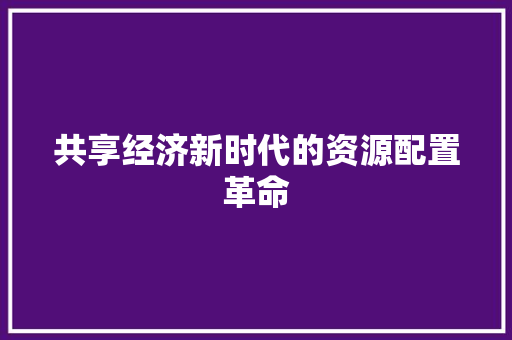 共享经济新时代的资源配置革命 共享经济新时代的资源配置革命