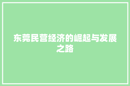 东莞民营经济的崛起与发展之路 东莞民营经济的崛起与发展之路