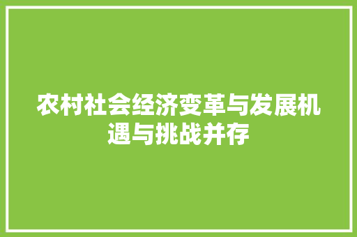 农村社会经济变革与发展机遇与挑战并存