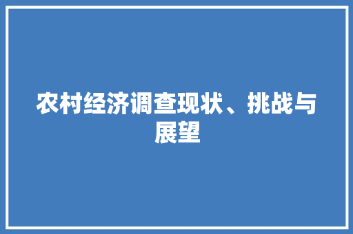 农村经济调查现状、挑战与展望 农村经济调查现状、挑战与展望