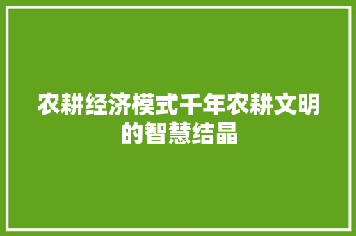 农耕经济模式千年农耕文明的智慧结晶 农耕经济模式千年农耕文明的智慧结晶