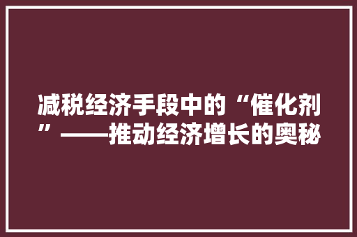 减税经济手段中的“催化剂”——推动经济增长的奥秘 减税经济手段中的“催化剂”——推动经济增长的奥秘
