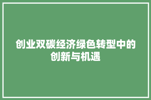 创业双碳经济绿色转型中的创新与机遇