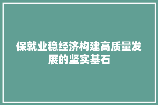 保就业稳经济构建高质量发展的坚实基石 保就业稳经济构建高质量发展的坚实基石
