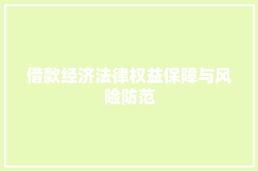 借款经济法律权益保障与风险防范 借款经济法律权益保障与风险防范