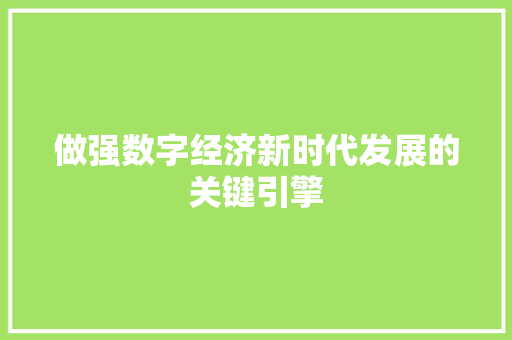 做强数字经济新时代发展的关键引擎 做强数字经济新时代发展的关键引擎