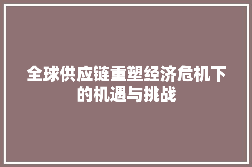 全球供应链重塑经济危机下的机遇与挑战 全球供应链重塑经济危机下的机遇与挑战