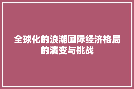 全球化的浪潮国际经济格局的演变与挑战 全球化的浪潮国际经济格局的演变与挑战