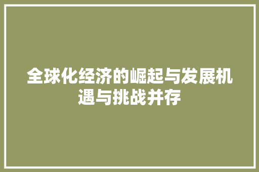 全球化经济的崛起与发展机遇与挑战并存 全球化经济的崛起与发展机遇与挑战并存