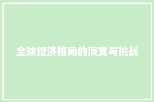 全球经济格局的演变与挑战 全球经济格局的演变与挑战
