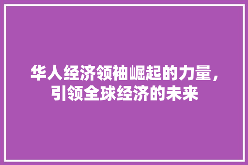 华人经济领袖崛起的力量,引领全球经济的未来 华人经济领袖崛起的力量,引领全球经济的未来