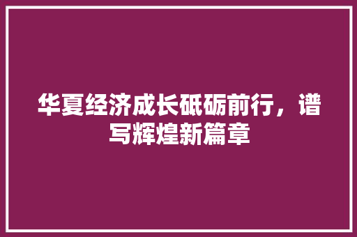 华夏经济成长砥砺前行,谱写辉煌新篇章 华夏经济成长砥砺前行,谱写辉煌新篇章