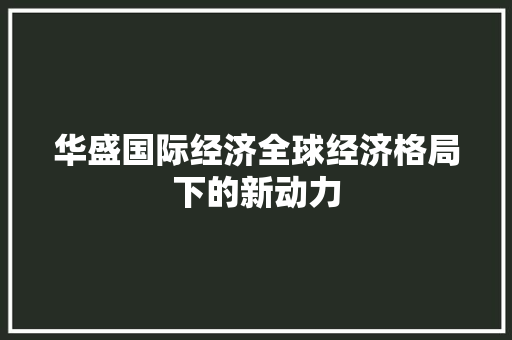 华盛国际经济全球经济格局下的新动力 华盛国际经济全球经济格局下的新动力
