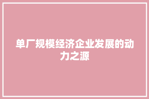 单厂规模经济企业发展的动力之源