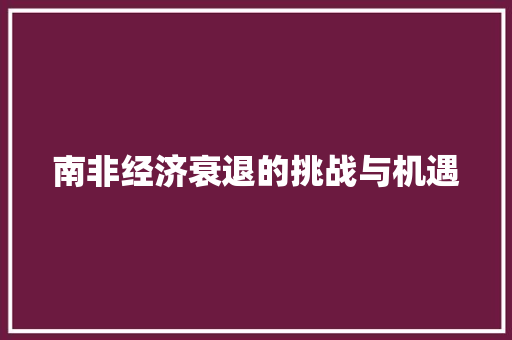 南非经济衰退的挑战与机遇 南非经济衰退的挑战与机遇