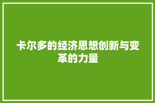 卡尔多的经济思想创新与变革的力量 卡尔多的经济思想创新与变革的力量