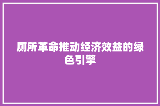 厕所革命推动经济效益的绿色引擎 厕所革命推动经济效益的绿色引擎