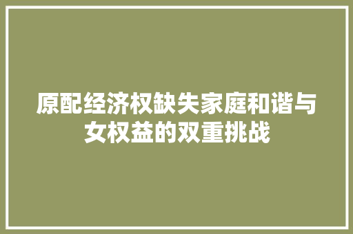 原配经济权缺失家庭和谐与女权益的双重挑战 原配经济权缺失家庭和谐与女权益的双重挑战
