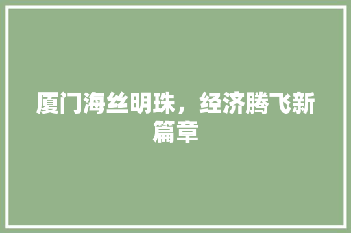 厦门海丝明珠,经济腾飞新篇章 厦门海丝明珠,经济腾飞新篇章