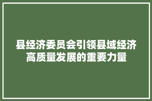 县经济委员会引领县域经济高质量发展的重要力量 县经济委员会引领县域经济高质量发展的重要力量