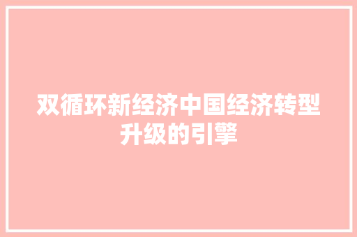 双循环新经济中国经济转型升级的引擎 双循环新经济中国经济转型升级的引擎