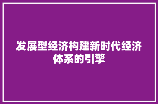 发展型经济构建新时代经济体系的引擎 发展型经济构建新时代经济体系的引擎