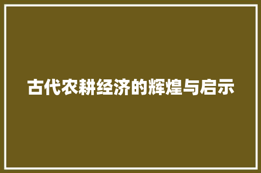 古代农耕经济的辉煌与启示 古代农耕经济的辉煌与启示