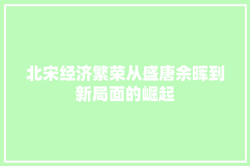 北宋经济繁荣从盛唐余晖到新局面的崛起 北宋经济繁荣从盛唐余晖到新局面的崛起