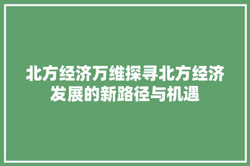 北方经济万维探寻北方经济发展的新路径与机遇 北方经济万维探寻北方经济发展的新路径与机遇