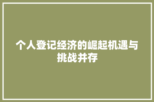 个人登记经济的崛起机遇与挑战并存 个人登记经济的崛起机遇与挑战并存