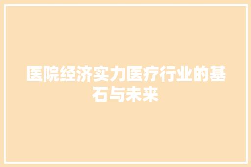 医院经济实力医疗行业的基石与未来 医院经济实力医疗行业的基石与未来