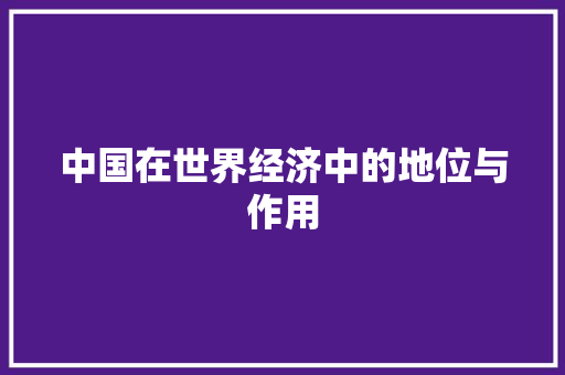 中国在世界经济中的地位与作用 中国在世界经济中的地位与作用