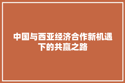 中国与西亚经济合作新机遇下的共赢之路 中国与西亚经济合作新机遇下的共赢之路