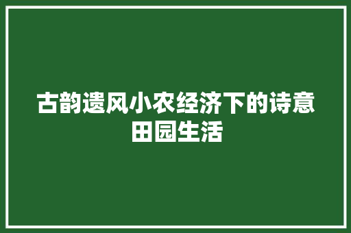 古韵遗风小农经济下的诗意田园生活 古韵遗风小农经济下的诗意田园生活
