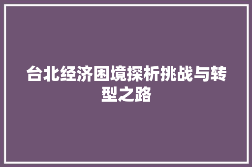 台北经济困境探析挑战与转型之路 台北经济困境探析挑战与转型之路