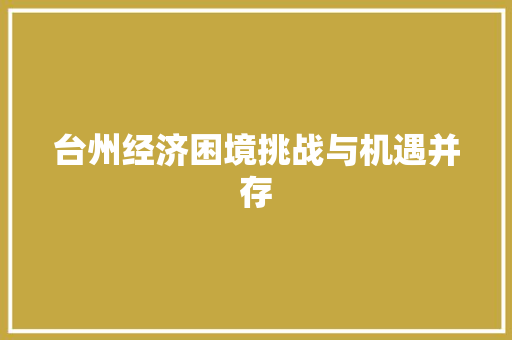台州经济困境挑战与机遇并存 台州经济困境挑战与机遇并存