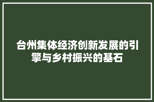 台州集体经济创新发展的引擎与乡村振兴的基石 台州集体经济创新发展的引擎与乡村振兴的基石
