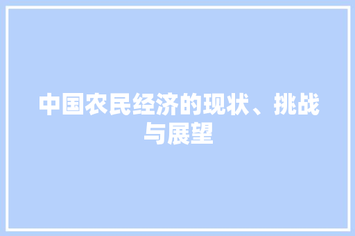 中国农民经济的现状、挑战与展望 中国农民经济的现状、挑战与展望