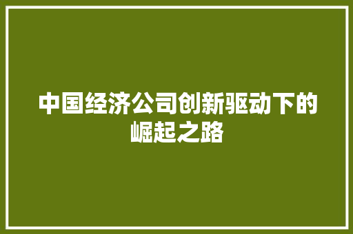 中国经济公司创新驱动下的崛起之路 中国经济公司创新驱动下的崛起之路
