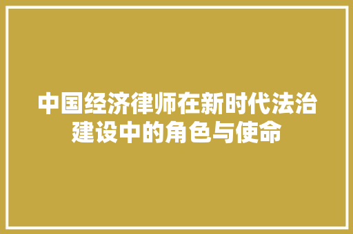 中国经济律师在新时代法治建设中的角色与使命 中国经济律师在新时代法治建设中的角色与使命