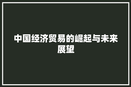 中国经济贸易的崛起与未来展望 中国经济贸易的崛起与未来展望