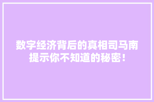 数字经济背后的真相司马南提示你不知道的秘密! 数字经济背后的真相司马南提示你不知道的秘密!