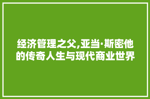 经济管理之父,亚当·斯密他的传奇人生与现代商业世界的影响 经济管理之父,亚当·斯密他的传奇人生与现代商业世界的影响