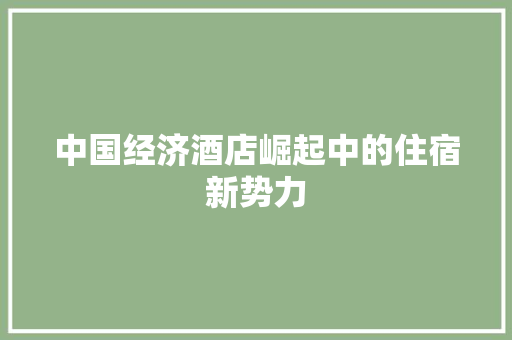 中国经济酒店崛起中的住宿新势力 中国经济酒店崛起中的住宿新势力