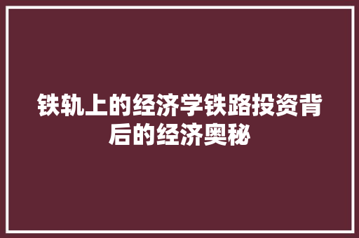 铁轨上的经济学铁路投资背后的经济奥秘 铁轨上的经济学铁路投资背后的经济奥秘