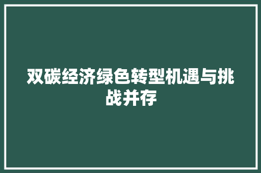 双碳经济绿色转型机遇与挑战并存 双碳经济绿色转型机遇与挑战并存
